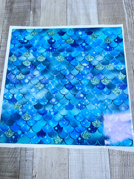 Blue mermaid scales 12x12 Clear Cast