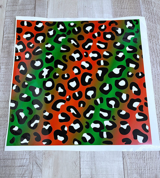 Red / Green Reverse cheetah 12x12  Clear Cast